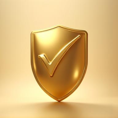 A stylized golden shield icon with a checkmark, representing warranty and quality assurance, set against a subtle, clean background that matches the brand's primary and accent colors.